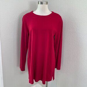 J Jill Womens Large Red Luxe Supima Forward Seam Tunic Top Long Sleeve Shirt